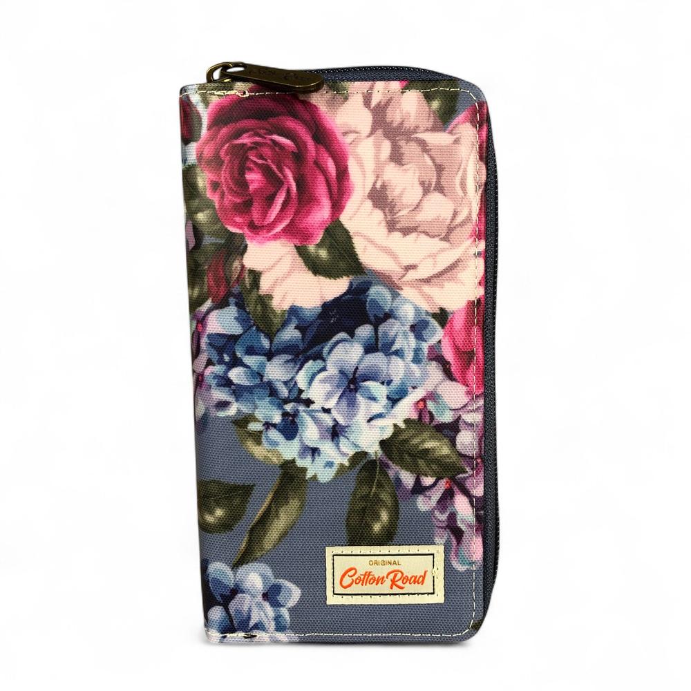 Large BLUE FLORAL PVC Cotton Road Wallet
