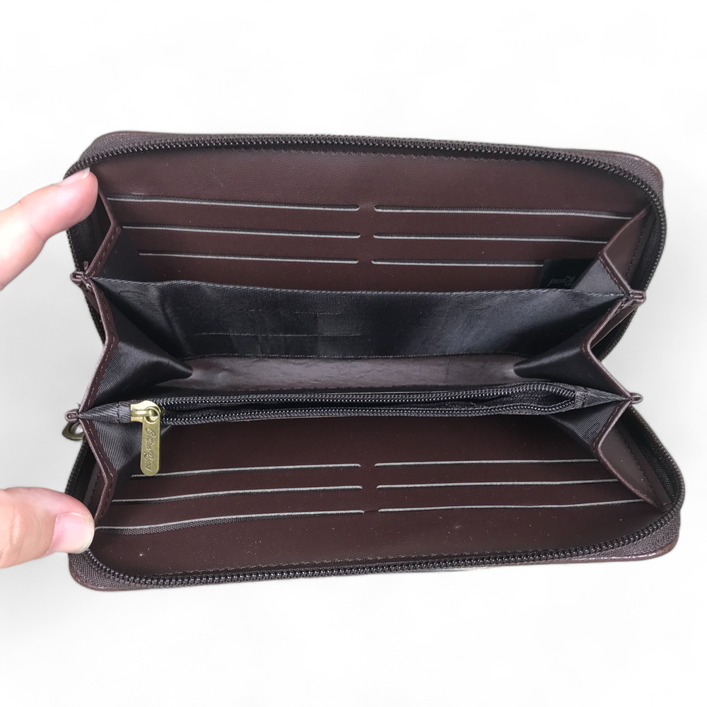 Large BROWN Cotton Road PU Leather Wallet