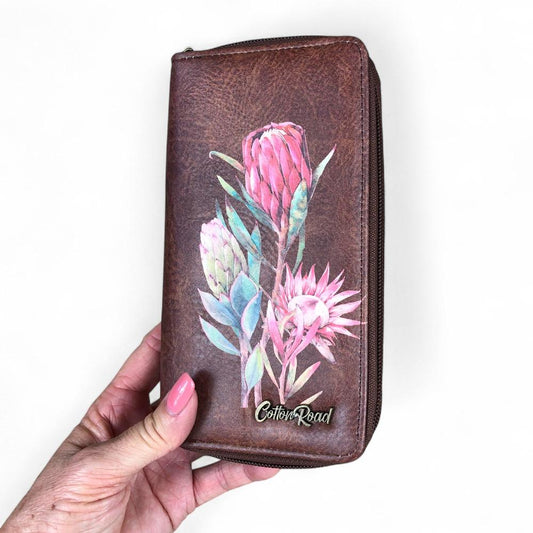 Large BROWN PU LEATHER Cotton Road Wallet with PROTEA