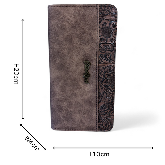 Large BROWN PU Leather Cotton Road Wallet with EMBOSSED Pattern detailing