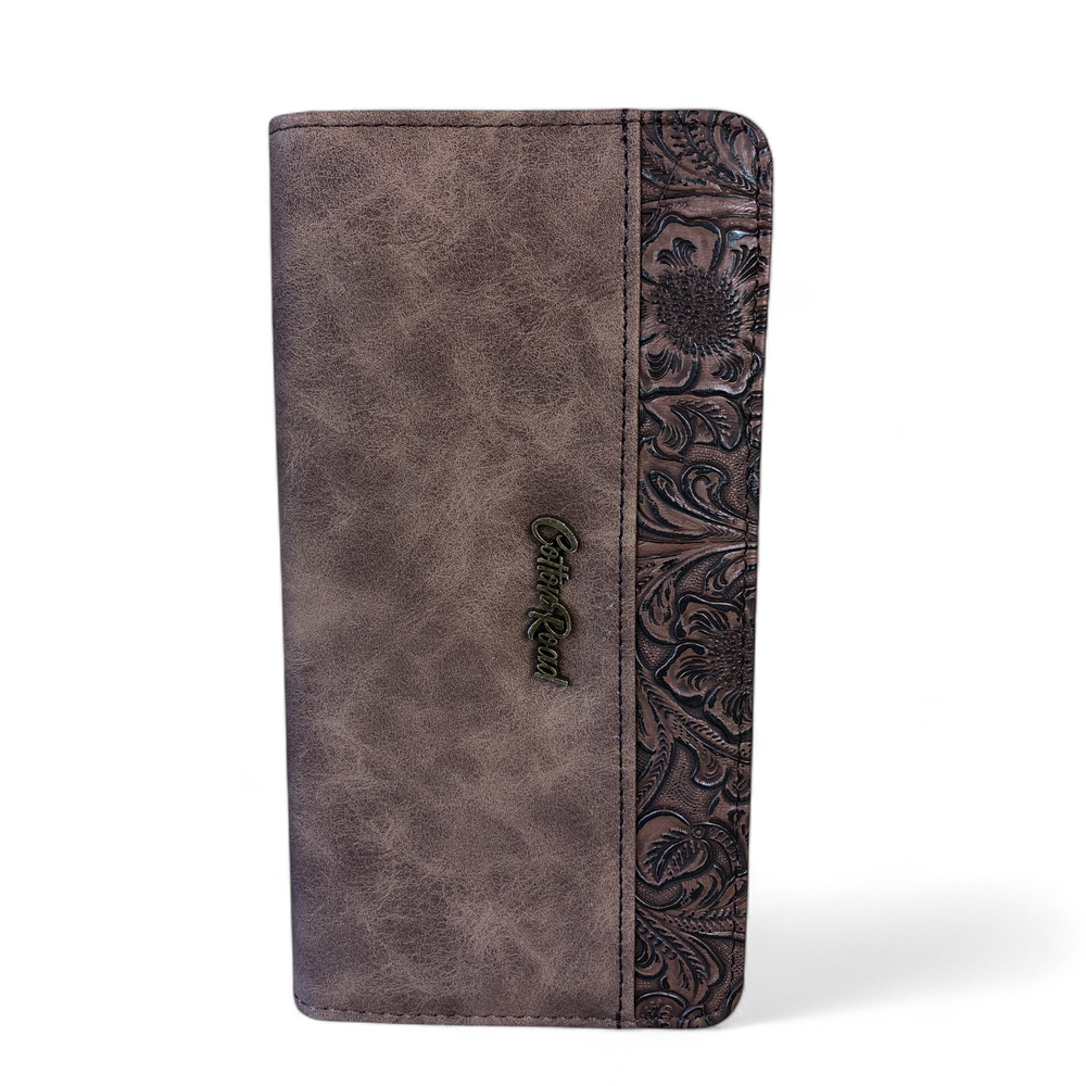 Large BROWN PU Leather Cotton Road Wallet with EMBOSSED Pattern detailing