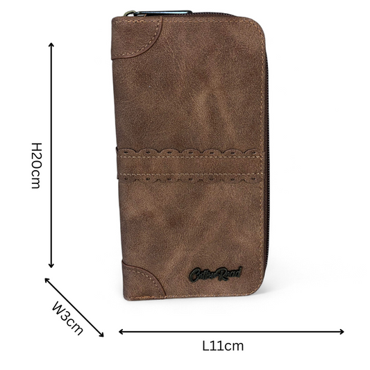 Large CAMEL PU Leather Cotton Road Wallet with TRIM