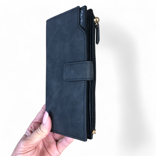 Large CHARCOAL BLACK Cotton Road PU Leather Wallet with CLIP