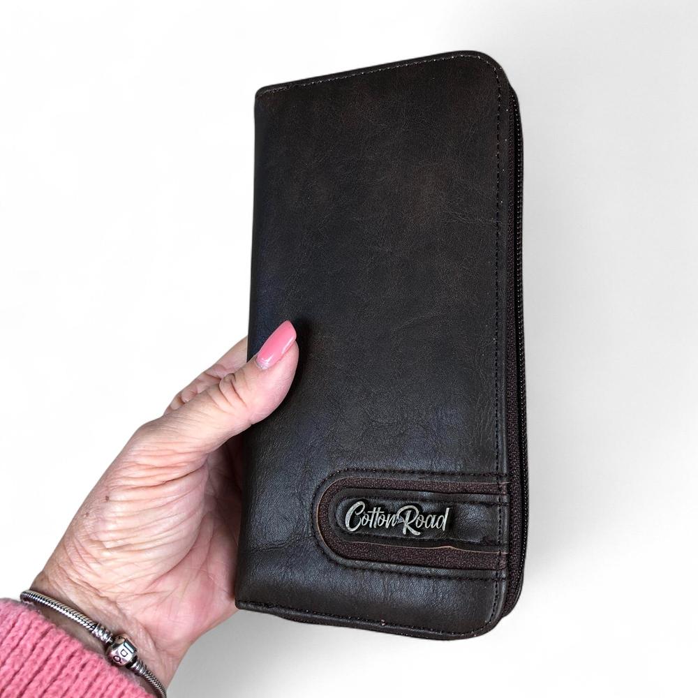 Large Dark BROWN PU Leather Cotton Road Wallet