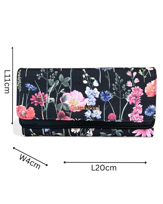 Large FLORAL BLACK PU Leather Cotton Road Wallet