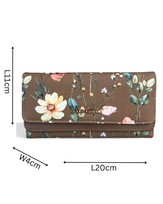 Large FLORAL BROWN PU Leather Cotton Road Wallet