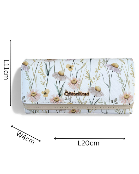 Large FLORAL IVORY PU Leather Cotton Road Wallet