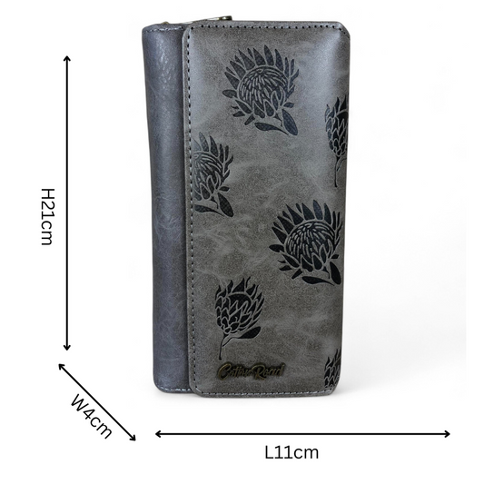 Large GREY PROTEA Tri-Fold Cotton Road PU Leather Wallet
