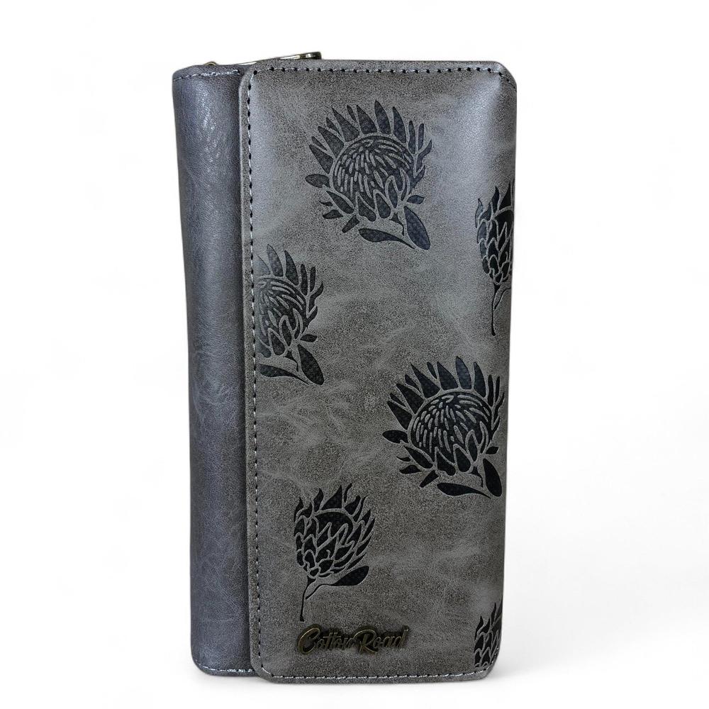 Large GREY PROTEA Tri-Fold Cotton Road PU Leather Wallet