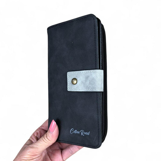 Large GREY PU Leather Cotton Road Wallet