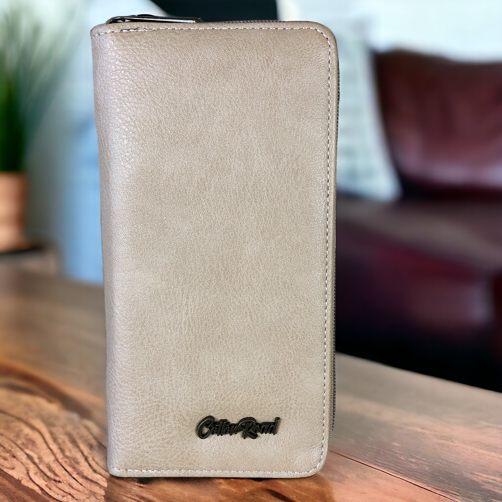 Large KHAKI Cotton Road PU Leather CARD Holder