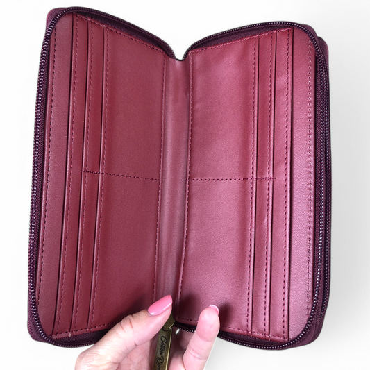 Large MAROON Cotton Road PU Leather Wallet with PROTEA