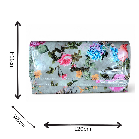 Large MINT GREEN FLORAL PVC Cotton Road Wallet