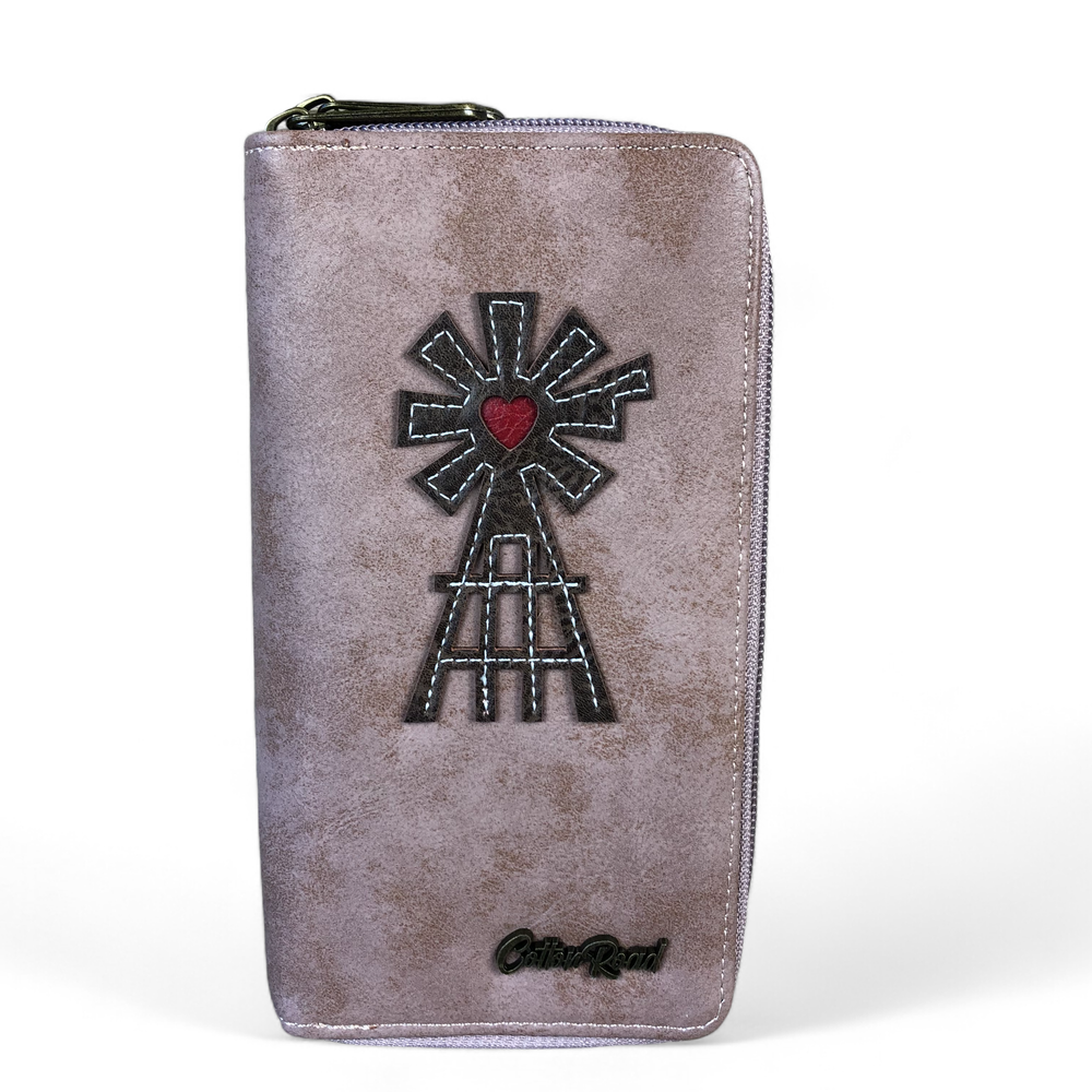 Large PINK Cotton Road PU Leather Wallet with WINDMILL