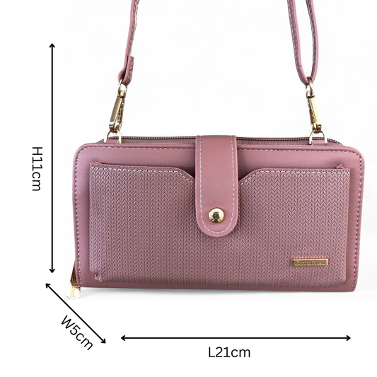 Large PINK PU Leather Cotton Road Cellphone Sling Wallet with PATTERNED Pocket