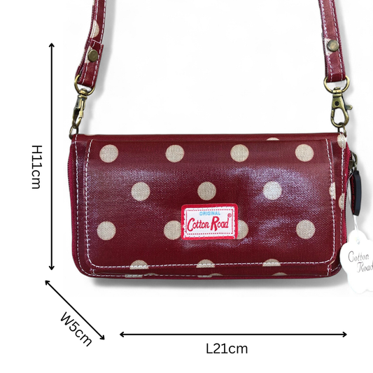 Large RED Cotton Road PVC Cellphone Sling Wallet with DOTS