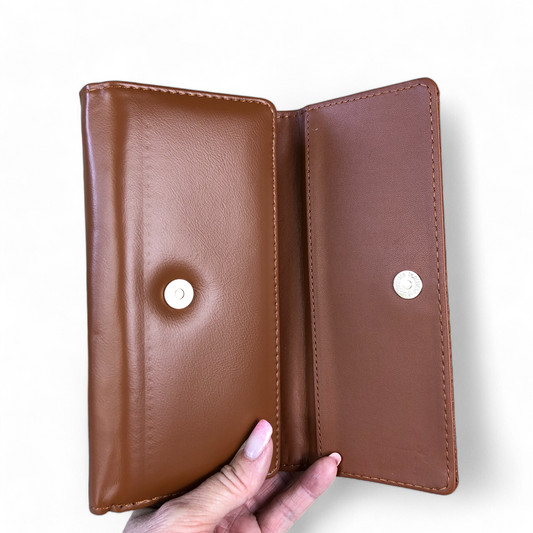 Large TAN Tri-fold PU Leather Cotton Road Wallet with PATTERNED Panel