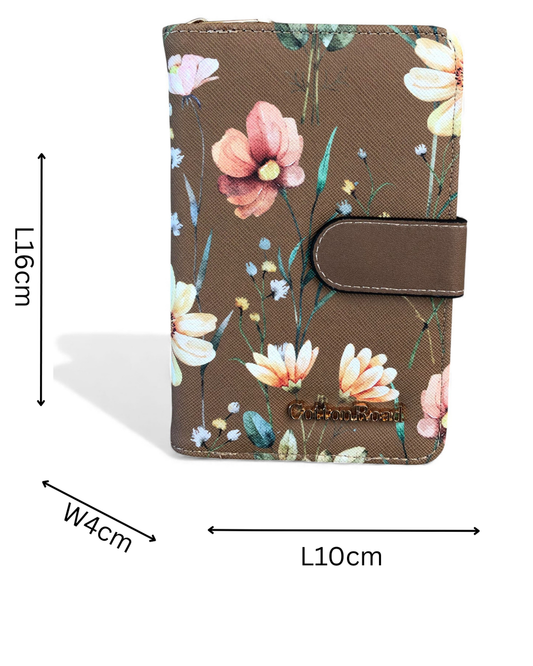 Medium BROWN FLORAL PU Leather Cotton Road Wallet
