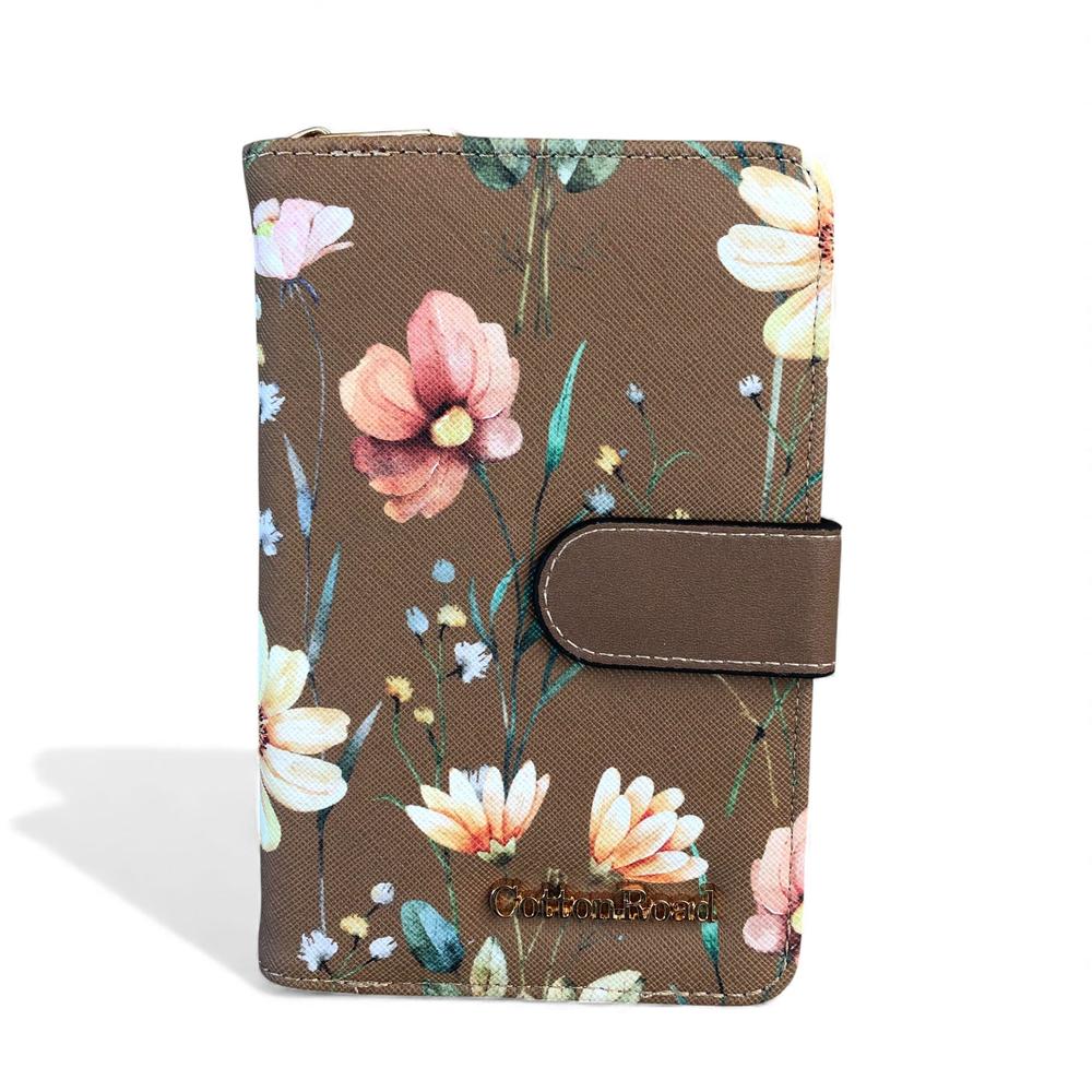 Medium BROWN FLORAL PU Leather Cotton Road Wallet