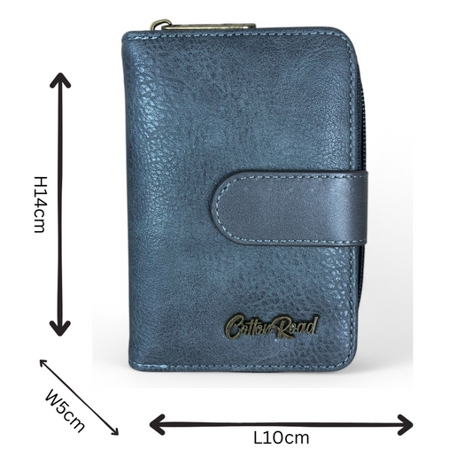 Medium GREY Cotton Road PU Leather Wallet with CLIP sizes