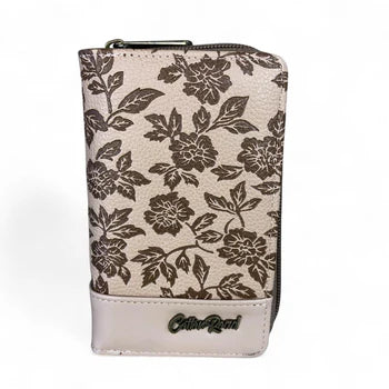 Medium KHAKI PU Leather Cotton Road Wallet with FLORAL Panel