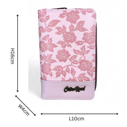 Medium PINK PU Leather Cotton Road Wallet with FLORAL Panel