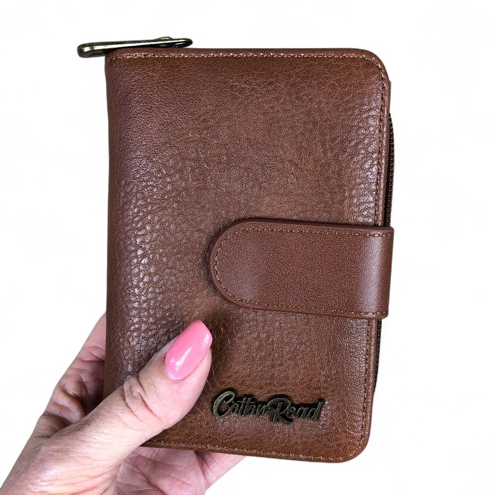 Medium TAN BROWN Cotton Road PU Leather Wallet with CLIP