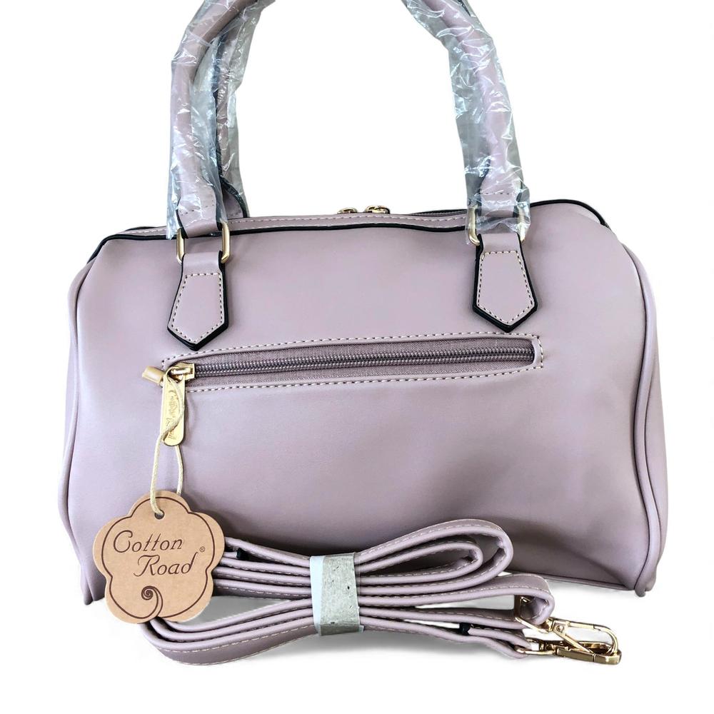 PINK Cotton Road PU Leather Barrel Handbag with FLORAL Panel