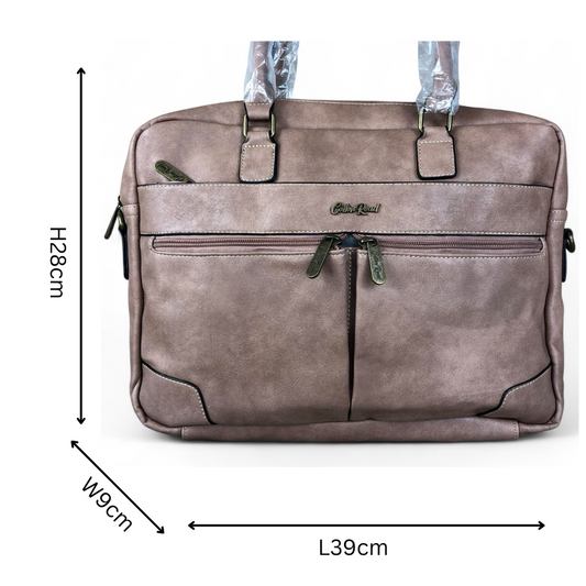 Pink Cotton Road PU leather laptop bag with twin handles and adjustable strap, fits 15.6" laptop, multiple zippered compartments, size 39x9x28 cm