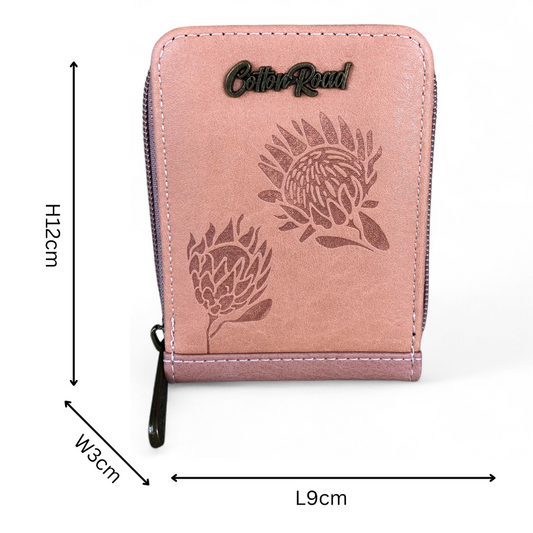 PINK PU LEATHER Cotton Road Card Holder with PROTEAS