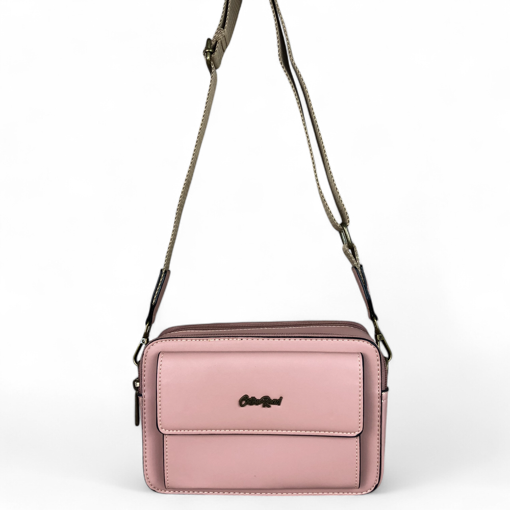 PINK PU Leather Cotton Road Sling Bag with BRANDED STRAP