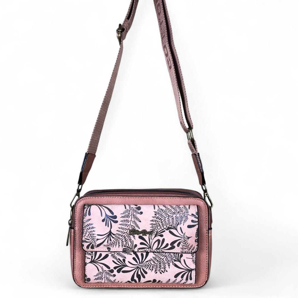 PINK PU Leather Cotton Road Sling Bag with FLORAL POCKET
