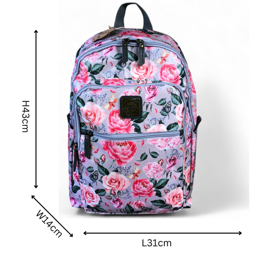 PINK PVC Cotton Road 15,6" Laptop Backpack with FLOWERS