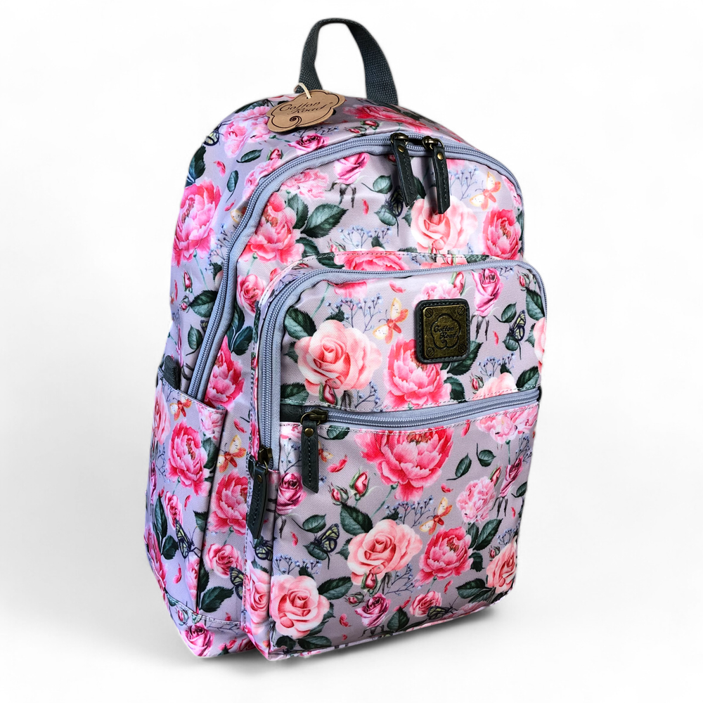 PINK PVC Cotton Road 15,6" Laptop Backpack with FLOWERS