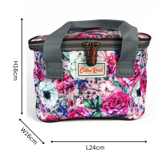 PINK PVC Cotton Road Lunch Box Cooler Bag with FLOWERS
