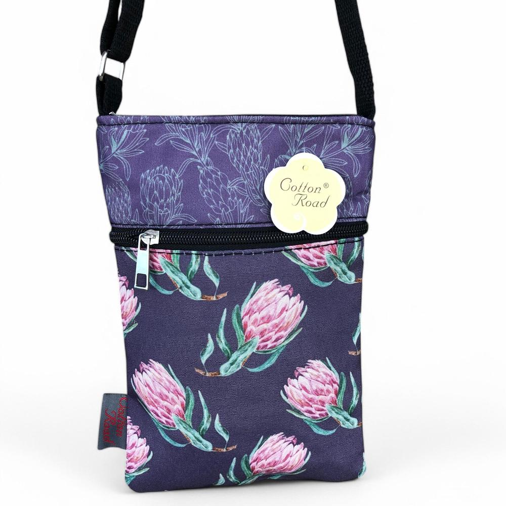 PURPLE Cotton Road Canvas Mini Sling Bag with PROTEAS tags