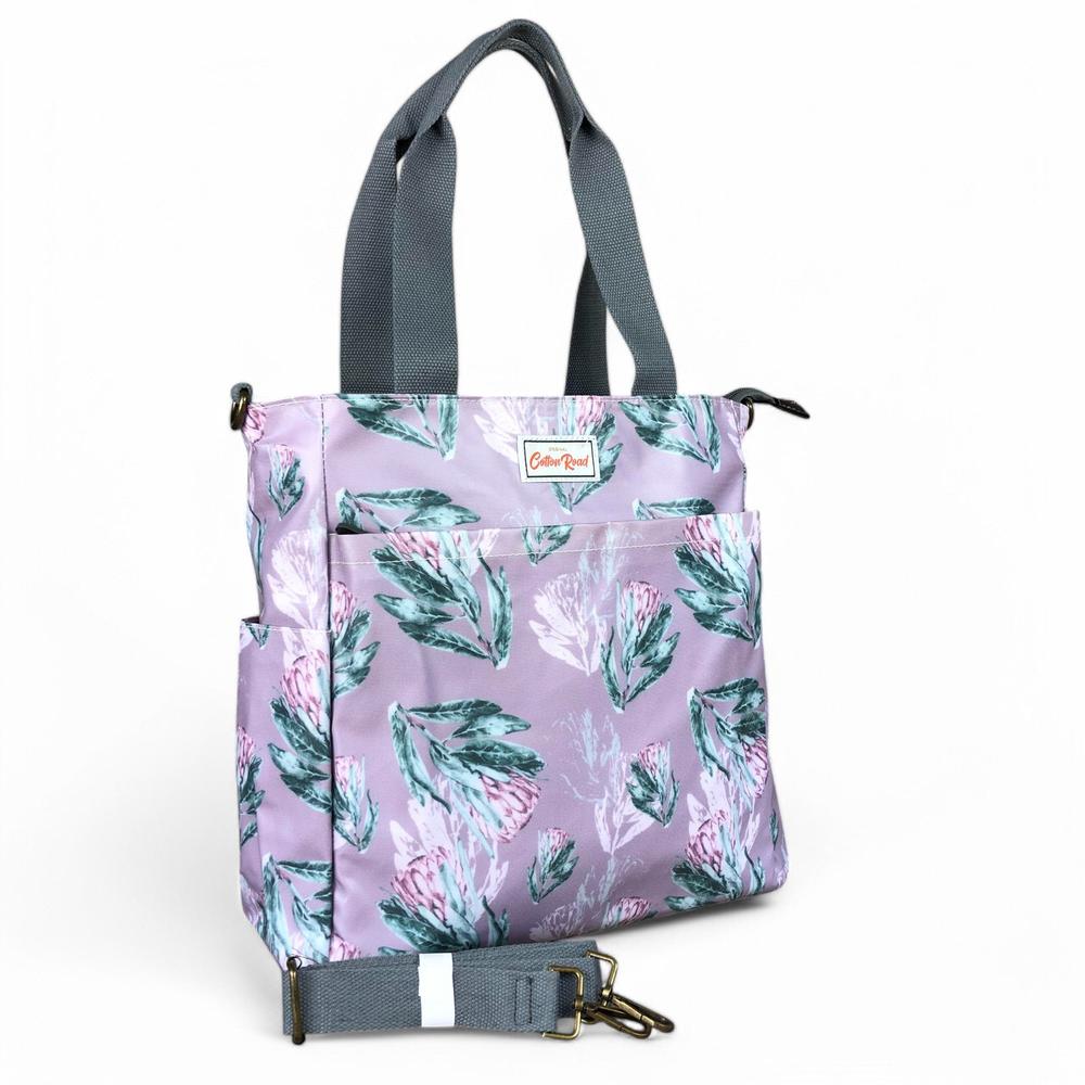 PURPLE Large PVC Cotton Road Cooler Bag with PROTEAS