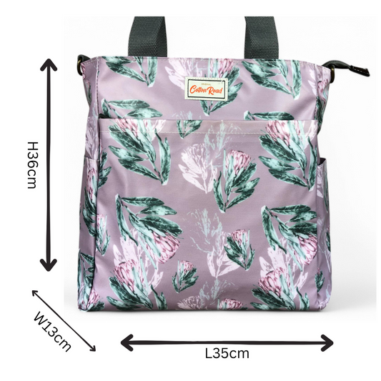 PURPLE Large PVC Cotton Road Cooler Bag with PROTEAS