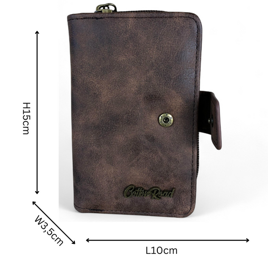 Small BROWN PU Leather Cotton Road Wallet with CLIP