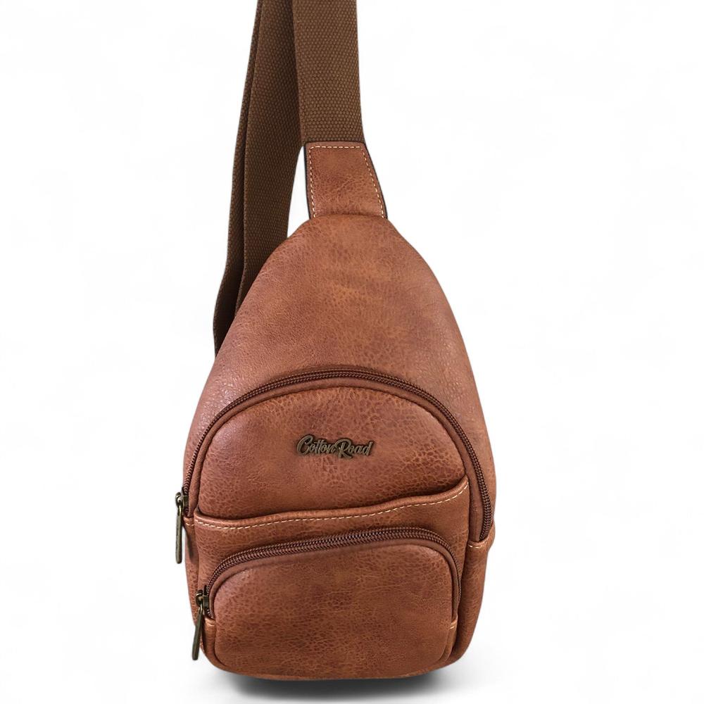 TAN BROWN Cotton Road PU Leather Cross Body Bag / Mini Backpack