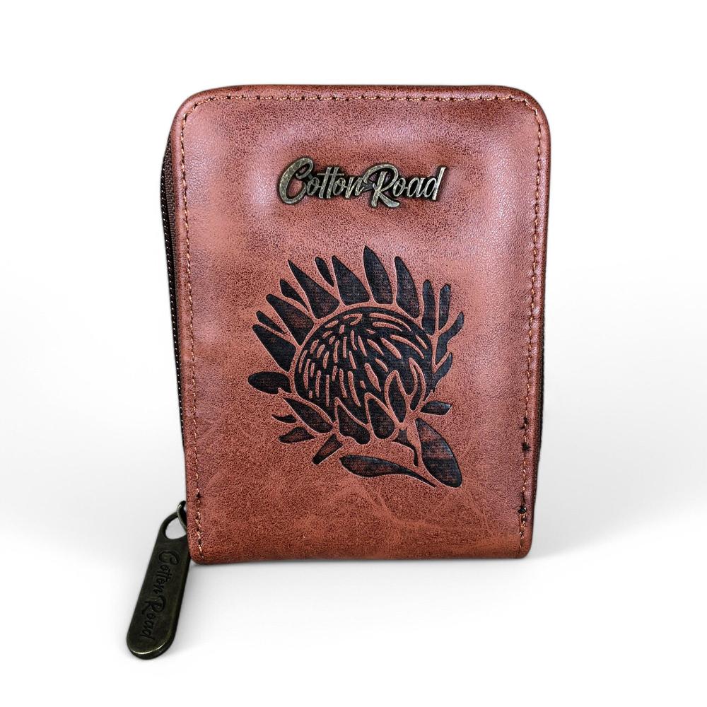 TAN PU LEATHER Cotton Road Card Holder with PROTEA