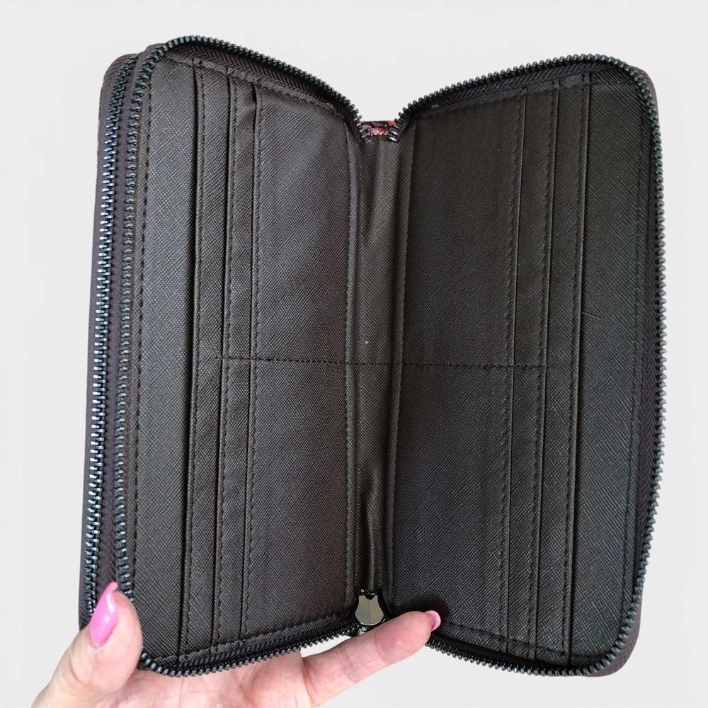VIVACE Wallet: Large Black Canvas with Protea Design & Black PU Trim