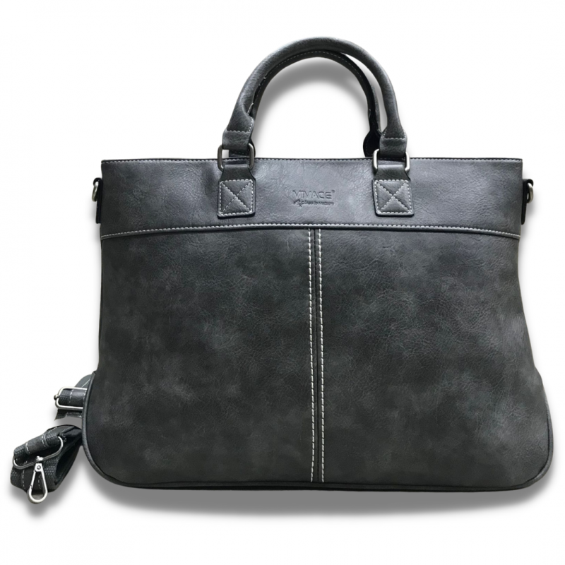 VIVACE LAPTOP BAG: GREY PU Leather Laptop Bag FRONT