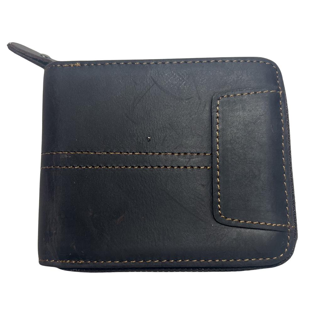 VIVACE MEN'S Wallet: DARK COFFEE BROWN Genuine Leather Wallet with ZIP FRONT