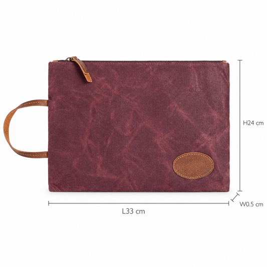 VIVACE SLING BAG: RED Waxed Canvas LARGE hand Sling Bag with genuine leather carry handle SIZE