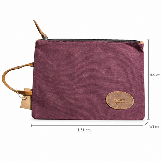 VIVACE SLING BAG: RED Waxed Canvas MEDIUM hand Sling Bag with genuine leather carry handle FRONT VIEW