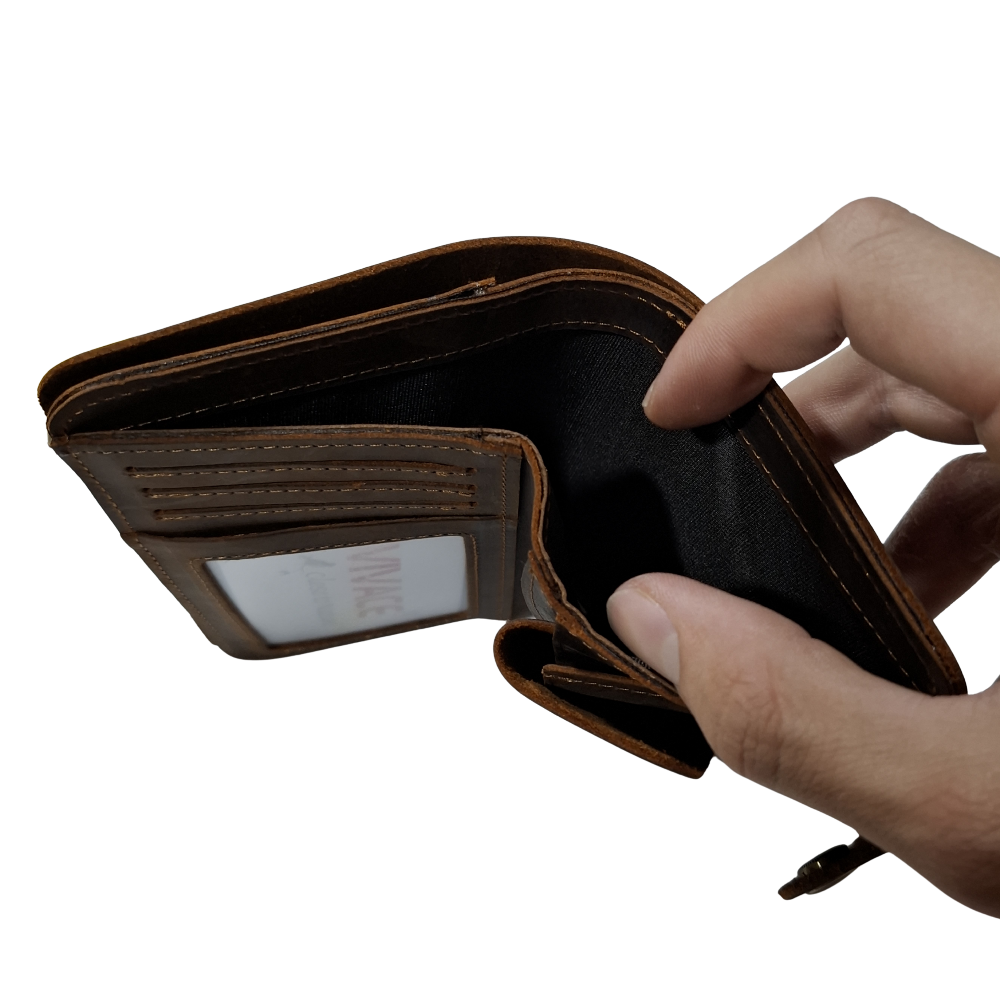 VIVACE WALLET: DARK COFFEE MEDIUM GENUINE LEATHER WALLET WITH CLIP OPEN NOTE POCKET VIEW