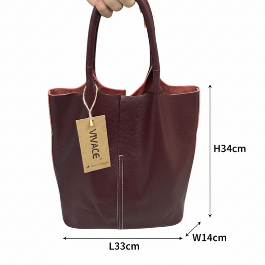 Vivace Handbag: Large WINE RED Genuine Leather Shopper Bag with TWIN Handles SIZED