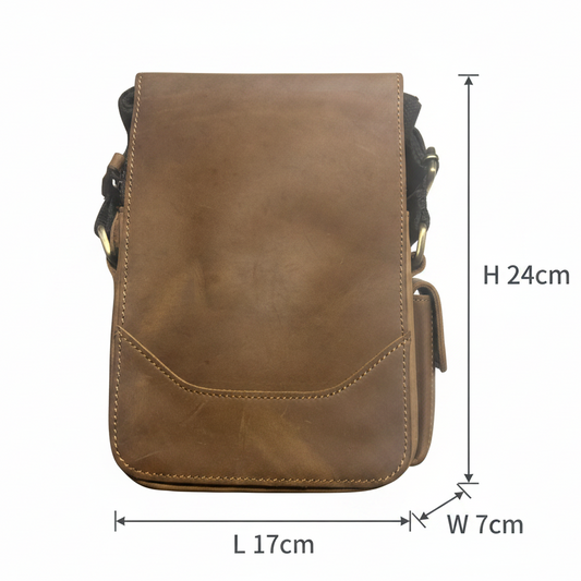 Vivace Sling Bag: BROWN Genuine Leather Messenger Bag stiched size