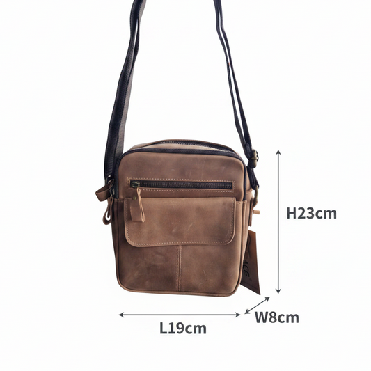 Vivace Sling Bag: TAN BROWN Genuine Leather with Adjustable Strap SIZE